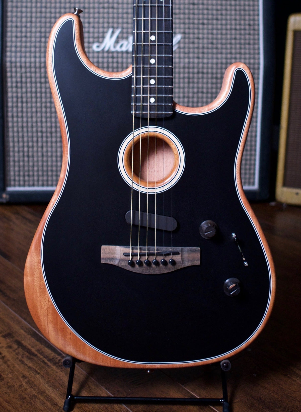 Fender American Acoustasonic Stratocaster Acoustic Electric Guitar - Black